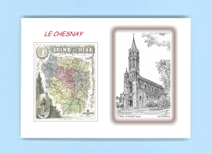 Cartes Postales impression Noir avec dpartement sur la ville de LE CHESNAY Titre : eglise