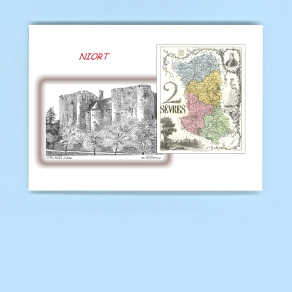 Cartes Postales impression Noir avec dpartement sur la ville de NIORT Titre : chateau