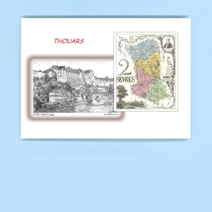 Cartes Postales impression Noir avec dpartement sur la ville de THOUARS Titre : chateau