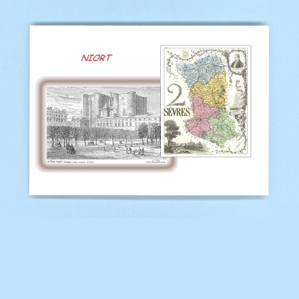 Cartes Postales impression Noir avec dpartement sur la ville de NIORT Titre : donjon