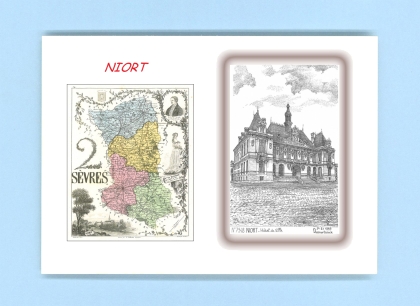 Cartes Postales impression Noir avec dpartement sur la ville de NIORT Titre : hotel de ville