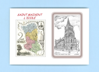 Cartes Postales impression Noir avec dpartement sur la ville de ST MAIXENT L ECOLE Titre : eglise