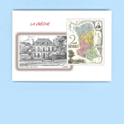 Cartes Postales impression Noir avec dpartement sur la ville de LA CRECHE Titre : hotel de ville