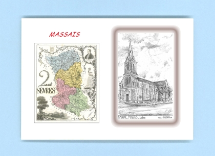 Cartes Postales impression Noir avec dpartement sur la ville de MASSAIS Titre : eglise