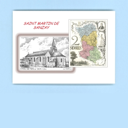 Cartes Postales impression Noir avec dpartement sur la ville de ST MARTIN DE SANZAY Titre : eglise