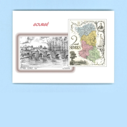 Cartes Postales impression Noir avec dpartement sur la ville de GOURGE Titre : pont