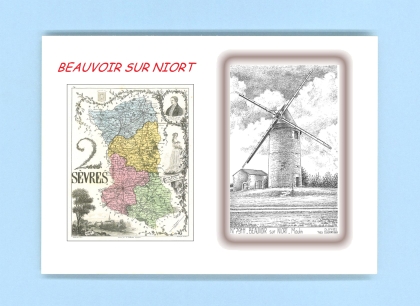 Cartes Postales impression Noir avec dpartement sur la ville de BEAUVOIR SUR NIORT Titre : moulin