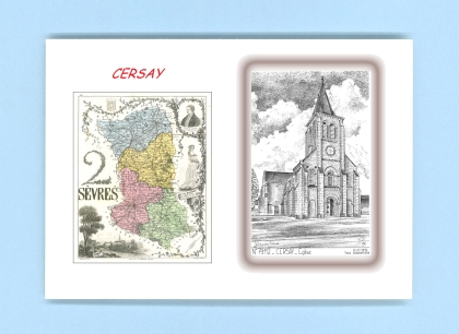 Cartes Postales impression Noir avec dpartement sur la ville de CERSAY Titre : eglise