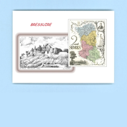 Cartes Postales impression Noir avec dpartement sur la ville de BRESSUIRE Titre : chateau