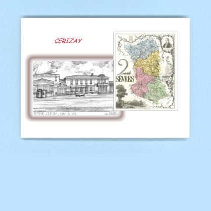 Cartes Postales impression Noir avec dpartement sur la ville de CERIZAY Titre : hotel de ville
