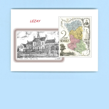 Cartes Postales impression Noir avec dpartement sur la ville de LEZAY Titre : hotel de ville