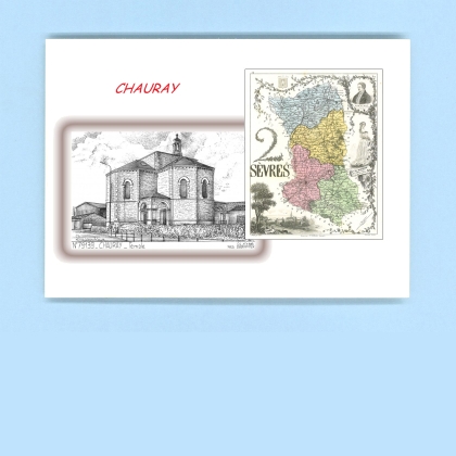 Cartes Postales impression Noir avec dpartement sur la ville de CHAURAY Titre : temple