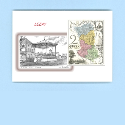 Cartes Postales impression Noir avec dpartement sur la ville de LEZAY Titre : kiosque