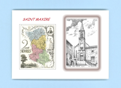 Cartes Postales impression Noir avec dpartement sur la ville de ST MAXIRE Titre : eglise