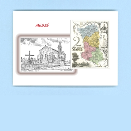 Cartes Postales impression Noir avec dpartement sur la ville de MESSE Titre : eglise