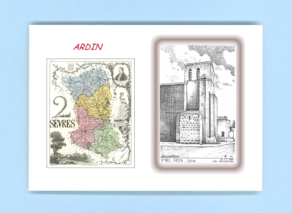 Cartes Postales impression Noir avec dpartement sur la ville de ARDIN Titre : eglise