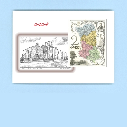 Cartes Postales impression Noir avec dpartement sur la ville de CHICHE Titre : mairie et eglise