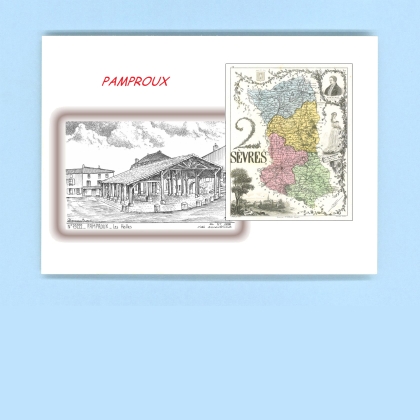 Cartes Postales impression Noir avec dpartement sur la ville de PAMPROUX Titre : les halles