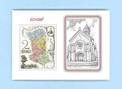 Cartes Postales impression Noir avec dpartement sur la ville de ECHIRE Titre : eglise