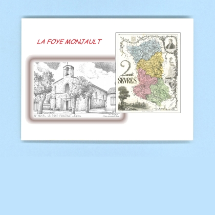 Cartes Postales impression Noir avec dpartement sur la ville de LA FOYE MONJAULT Titre : eglise