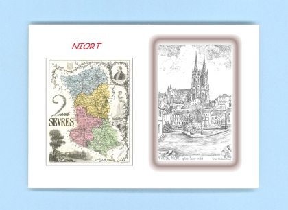 Cartes Postales impression Noir avec dpartement sur la ville de NIORT Titre : eglise st andre