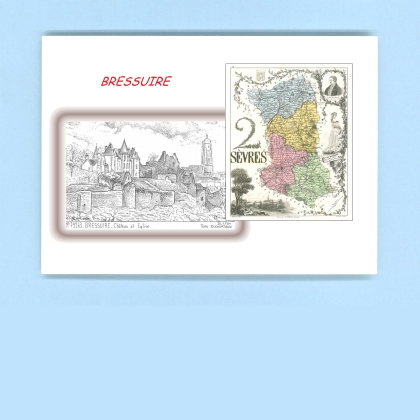 Cartes Postales impression Noir avec dpartement sur la ville de BRESSUIRE Titre : chateau et eglise