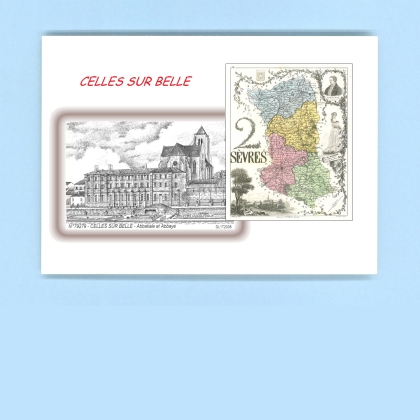 Cartes Postales impression Noir avec dpartement sur la ville de CELLES SUR BELLE Titre : abbatiale et abbaye