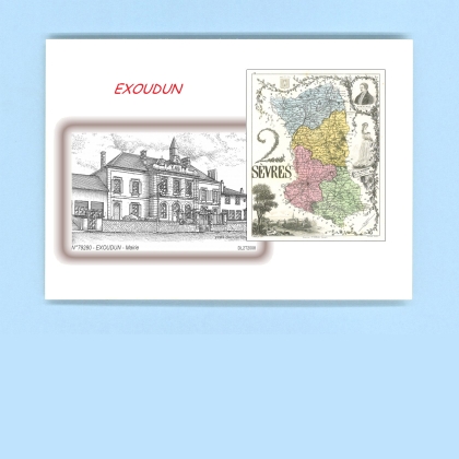 Cartes Postales impression Noir avec dpartement sur la ville de EXOUDUN Titre : mairie