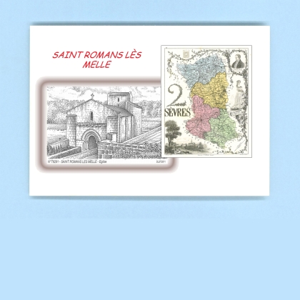 Cartes Postales impression Noir avec dpartement sur la ville de ST ROMANS LES MELLE Titre : eglise