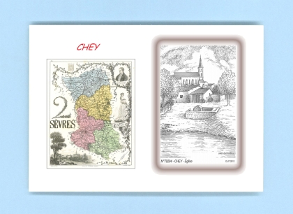 Cartes Postales impression Noir avec dpartement sur la ville de CHEY Titre : eglise