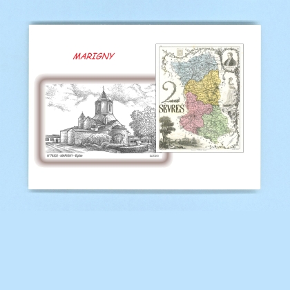 Cartes Postales impression Noir avec dpartement sur la ville de MARIGNY Titre : eglise