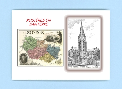 Cartes Postales impression Noir avec dpartement sur la ville de ROSIERES EN SANTERRE Titre : eglise