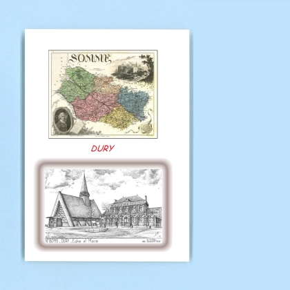 Cartes Postales impression Noir avec dpartement sur la ville de DURY Titre : eglise et mairie
