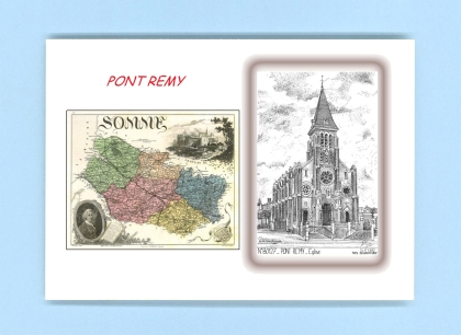 Cartes Postales impression Noir avec dpartement sur la ville de PONT REMY Titre : eglise