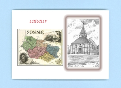 Cartes Postales impression Noir avec dpartement sur la ville de LOEUILLY Titre : eglise