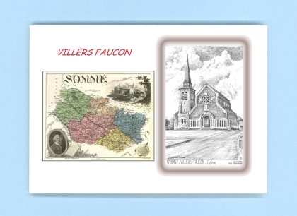 Cartes Postales impression Noir avec dpartement sur la ville de VILLERS FAUCON Titre : eglise