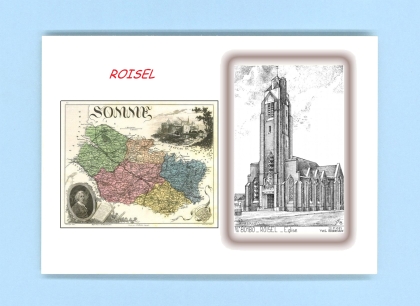 Cartes Postales impression Noir avec dpartement sur la ville de ROISEL Titre : eglise