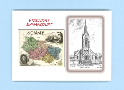 Cartes Postales impression Noir avec dpartement sur la ville de ETRICOURT MANANCOURT Titre : eglise d etricourt