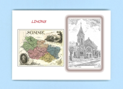 Cartes Postales impression Noir avec dpartement sur la ville de LIHONS Titre : eglise