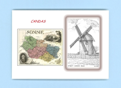 Cartes Postales impression Noir avec dpartement sur la ville de CANDAS Titre : moulin