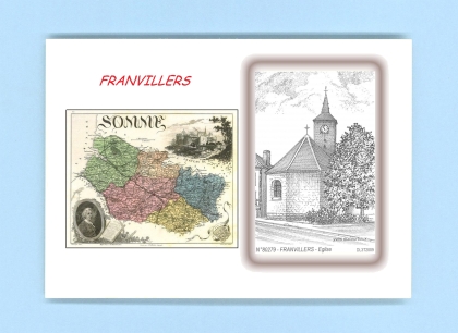 Cartes Postales impression Noir avec dpartement sur la ville de FRANVILLERS Titre : eglise