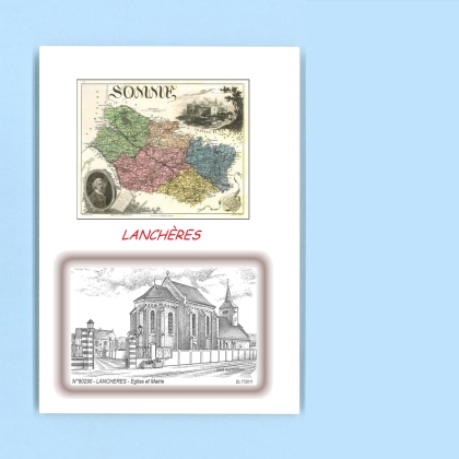Cartes Postales impression Noir avec dpartement sur la ville de LANCHERES Titre : eglise et mairie