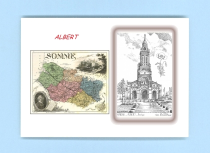 Cartes Postales impression Noir avec dpartement sur la ville de ALBERT Titre : basilique (avec coquelicot)