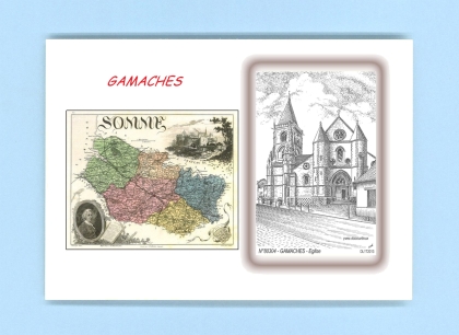 Cartes Postales impression Noir avec dpartement sur la ville de GAMACHES Titre : eglise