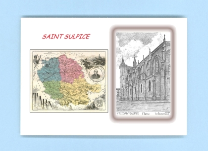 Cartes Postales impression Noir avec dpartement sur la ville de ST SULPICE Titre : eglise