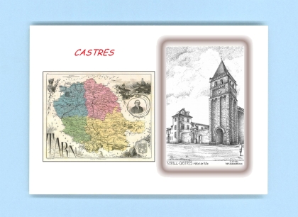 Cartes Postales impression Noir avec dpartement sur la ville de CASTRES Titre : hotel de ville