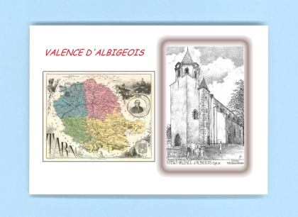Cartes Postales impression Noir avec dpartement sur la ville de VALENCE D ALBIGEOIS Titre : eglise