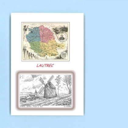 Cartes Postales impression Noir avec dpartement sur la ville de LAUTREC Titre : moulin a vent