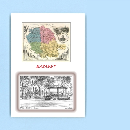 Cartes Postales impression Noir avec dpartement sur la ville de MAZAMET Titre : kiosque