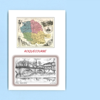 Cartes Postales impression Noir avec dpartement sur la ville de ROQUECOURBE Titre : vue